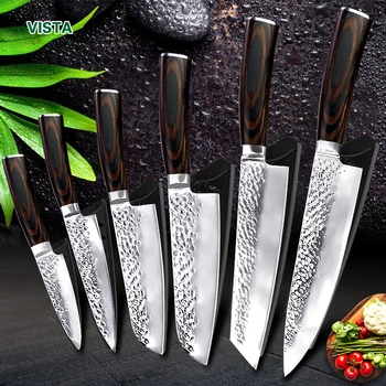 Mutfak Bıçağı 8 inç Profesyonel Japon şef bıçağı 7CR17 440C Yüksek Karbonlu Paslanmaz Çelik Et Cleaver Dilimleme Santoku Bıçak