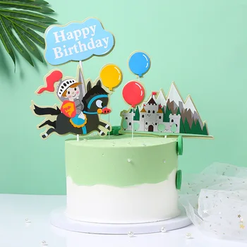 Mutlu Doğum Günü Pastası Topper Kale şövalye Prens Savaşçı Anniversaire Dekor Bayrağı DIY Pişirme Malzemeleri Cupcake Toppers Bebek Duş