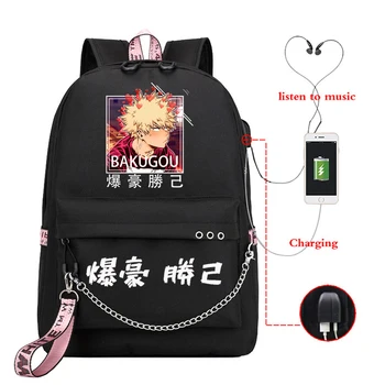 My Hero Academia Katsuki Bakugo Sırt Çantası Genç Kız Erkek okul çantası USB şarj portu laptop çantası Anime Naylon Mochila Escolar