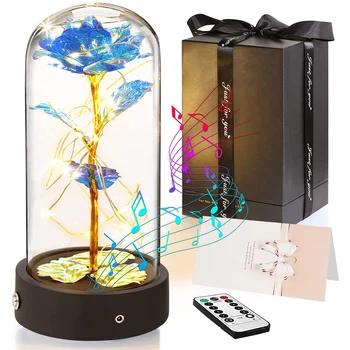 Müzik döndürülmüş güzellik ve Beast Gül cam kubbe sevgililer günü hediye odası dekorasyon sonsuza kadar LED ışıkları ile gül Gül çiçek