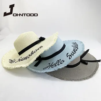 Nakış kişiselleştirilmiş metin LOGO nakış bayanlar güneş şapkası büyük ağız hasır şapka açık plaj şapkası yaz kap plaj şapkası