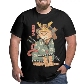 Neko Samurai Komik %100 % Pamuk Büyük Uzun Tees Kısa Kollu Catana Kediler Samurai Dövme Yakuza Katana Büyük 4XL 5XL 6XL T-Shirt
