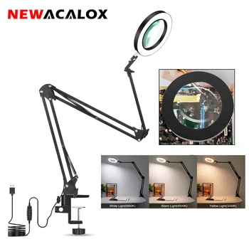 NEWACALOX 5X büyüteç ışık büyüteç lamba 3 renk modları kademesiz kısılabilir 5 Diyoptri gerçek cam Lens büyüteç