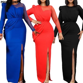 Noel Afrika Elbiseler Kadınlar için 2022 Yeni Dashiki Seksi Siyah Mesh Patchwork Bölünmüş Bodycon Maxi Elbise parti giysileri Robe Femme