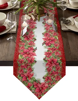 Noel Atatürk Çiçeği Çiçek Masa Koşucular Noel Masa Dekorasyon Masa Örtüsü Ev Düğün Tatil Restoran Masa Örtüsü