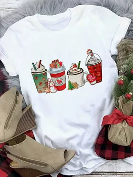 Noel Kahve Severler Gömlek Buzlu Latte Kardan Adam Tatlılar Kış Kadın Gömlek Noel Santa TShirt Noel Hediyesi Kahve Sevgilisi için