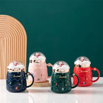 Noel Kupası Kupalar Çiftler Seramik Noel Baba Figürleri kapaklı Yeni Tasarım Tatil Tarzı Ofis Ev Süt Kahve Fincanı Hediyeler