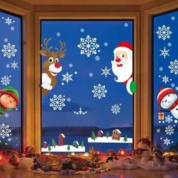 Noel Pencere Sticker 2021 Merry Christmas Süslemeleri Ev için 2021 Navidad Noel Noel Süsler Noel Hediyesi Yeni Yıl 2022