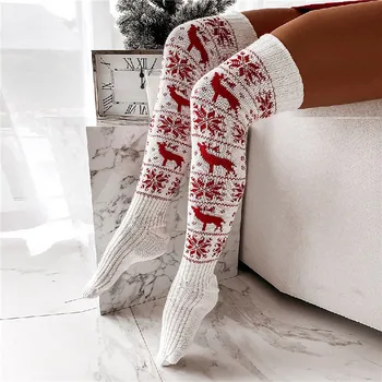 Noel Çorap kadın Uzun Örme Çorap Kızlar Bayanlar Kadınlar İçin Kış Örgü Çorap Uyluk Yüksek Diz Üzerinde çorap