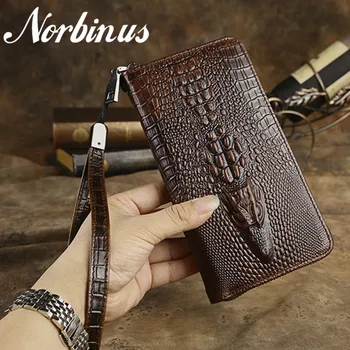 Norbinus Erkek Cüzdan Hakiki Deri el çantası Timsah Cüzdan Erkekler için Cep Cep Telefonu Kılıfı Kullanışlı Cep Çanta kart tutucu