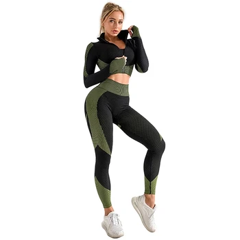 NORMOV Dikişsiz Kadın Setleri Yüksek Sıkı Fermuar Uzun Kollu Spor İki Parçalı Set Kadın Yüksek Bel Push Up Egzersiz Takım Elbise Kadın