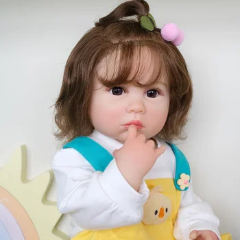 NPK 55CM Julieata Tam Vücut Yumuşak Silikon Gerçekçi Gerçek Dokunmatik Yeniden Doğmuş Bebek Kız Küçük Dalgalı Saç Yürümeye Başlayan Prenses bebek
