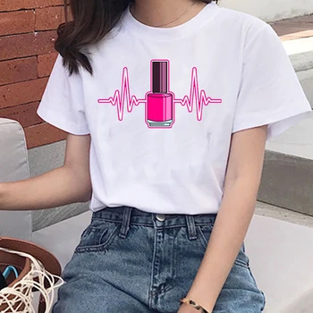 Oje Kalp Atışı Baskı Tee Gömlek Femme Vintage T Shirt kadın kıyafetleri Yaz Kalp Atışı Üstleri Kadın Harajuku Estetik Tshirt