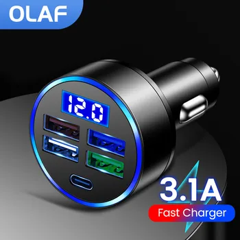 Olaf 4 Port USB araba şarjı dijital ekran PD Telefon Hızlı Araba samsung için şarj Huawei Xiaomi iPhone Chargeur Adaptörü Araba