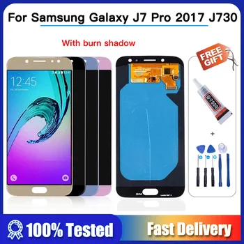 OLED lcd J730 Samsung Galaxy J7 Pro 2017 J730F J730GM J730G Ekran J7 LCD Ekran dokunmatik sayısallaştırıcı tertibatı yanık gölge