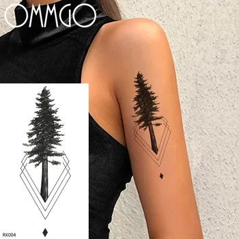 OMMGO Geometrik Çam Ağacı Elmas Geçici Dövmeler Sticker Siyah Kadınlar Özel Dövme Bitkiler Sahte Dövmeler Vücut Sanatı Bilek Makyaj