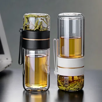 ONEISALL cam su şişesi ile çay demlik filtre çay ayırma çift duvar cam süzgeç ile ısıya dayanıklı ve sızdırmaz