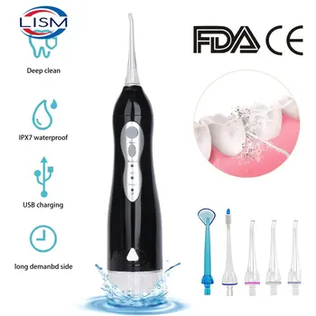 Oral Irrigator USB Şarj Edilebilir diş duşu Taşınabilir diş su jeti IPX7 Su Deposu Su Geçirmez Diş Temizleyici + 5 Memeleri