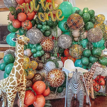 Orman Hayvan Doğum Günü Balonlar Zebra Zürafa Leopar Şerit 4D Helyum Balon için Parti Dekor Çocuk Bebek Duş Globos