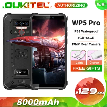OUKITEL WP5 Pro 8000mAh IP68 Su Geçirmez Sağlam Cep Telefonu 4GB + 64GB 5.5 