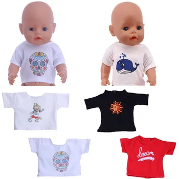 Oyuncak bebek giysileri İçin 18 İnç amerikan oyuncak bebek ve 43 Cm Yeni Doğan bebek nesneleri İle Sevimli T-shirt Düz Renk Baskı Desen, bizim Nesil