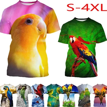 Papağan kuş 3D Baskı günlük t-Shirt Moda Kadın Erkek Kısa Kollu Üstleri