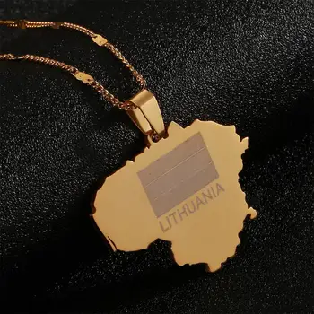 Paslanmaz Çelik Altın renk Litvanya harita Kolye kolye Lietuvos Haritalar Takı