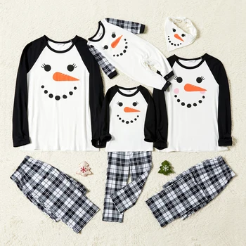 PatPat Aile Eşleştirme Noel Havuç Kardan Adam Baskı Ekose Pijama Setleri (Alev Dayanıklı)