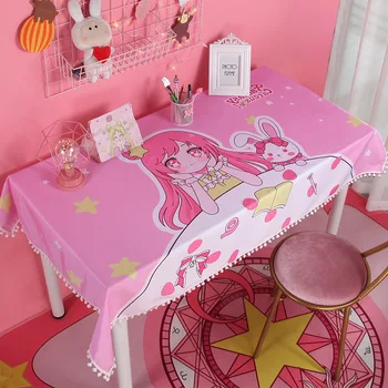 Pembe Kızlar Sevimli Masa Örtüsü Dekoratif Dikdörtgen mutfak Yemek Çay Yumuşak Anime Karikatür Masa Örtüsü Doğum Günü Partisi Hediyesi