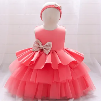 Pembe Sarı Parti Elbise Bebek Kız için 1 İla 6 Yıl Yaz 2021 Çocuk Doğum Günü Düğün Prenses Elbiseler Yay Çocuk Balo Kostüm