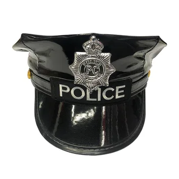 Polis Memuru Yumuşak Deri Şapka Kap Unisex Yetişkin Siyah Cosplay Parti Polis Giyinmek Şapka Aksesuarları Avrupa ve Amerikan Tarzı