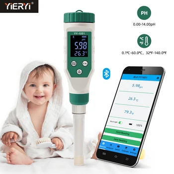 Profesyonel Bebek Sıcaklık ph ölçer Bluetooth 0.01~4.00 pH Yüksek Doğruluk PH test cihazı için bebeğin Vücut Yıkama Süt Tozu İçme Suyu