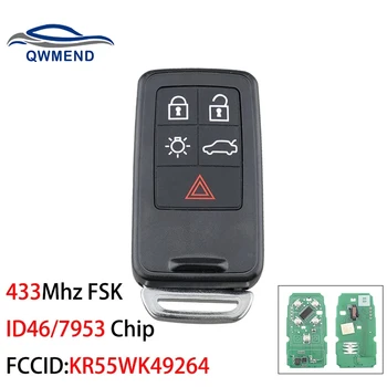 QWMEND KR55WK49264 Akıllı Araba Anahtarı Volvo XC60 S60 S60L V40 V60 S80 XC70 KYDZ 5 Düğmeler 433 MHz FSK ID46 / 7953 Çip