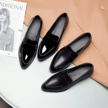 Rahat Ayakkabı Kadınlar için 2020 Sonbahar Oxfords Siyah Daire-on Kayma Düğün Loafer'lar Retro Ayakkabı Deri Kadın Ayakkabı İş Ayakkabı 