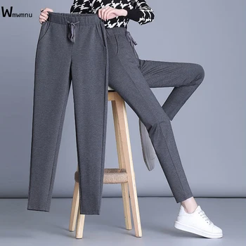 Rahat Elastik Yüksek Bel Sweatpants Kore Tarzı Gevşek Bahar Pantolon Kadın Artı Boyutu Klasik Katı Harem Pantolon Kadın