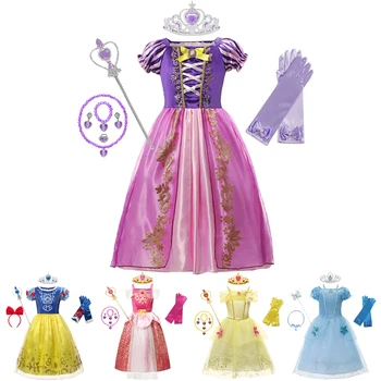 Rapunzel Kar Kraliçesi noel hediyesi Bebek Kız Elbise Külkedisi Aurora Belle Sofya Cosplay Kostüm partisi Elbise Prenses Kostüm