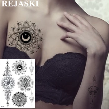 REJASKI Siyah Kına Totem Mandala Çiçek Mehndi Gerçekçi Geçici Dövmeler Sticker Vücut Sanatı Seksi Dövme Özel gelen kutusu Dövmeler