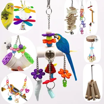 Renkli boncuklar Bells Papağanlar Oyuncaklar Ve Kuş Aksesuarları İçin Pet Oyuncak Budgie Parakeet Kafes Afrika Gri vogel speelgoed parkiet