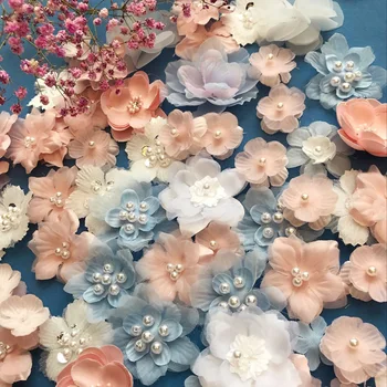 Renkli Boncuklu Çiçek Dikmek dantel Yama düğün takısı aksesuarları giysi dekorasyon DIY 3D aplike