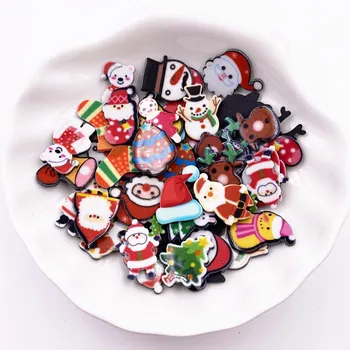Renkli Mini Kawaii Noel Karikatür Flatback Akrilik Levha Minyatür Desen 20 adet Aplike DIY Karalama Defteri Ev Dekor Zanaat