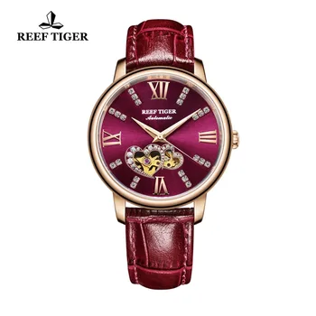 Resif Kaplan / RT Üst Marka Lüks Bayanlar İzle Otomatik Moda Saatler Sevgilisi Hediye Gül Altın Kırmızı İzle Relogio Feminino RGA1580