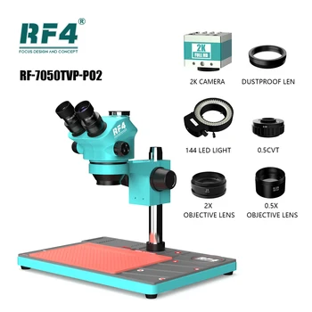 RF4 3.5-100X HDMI 2K Kamera Trinoküler Stereo yakınlaştırmalı mikroskop 0.5 X 2X Barlow Lens BGA Lehimleme Büyüt RF7050TVP-PO2