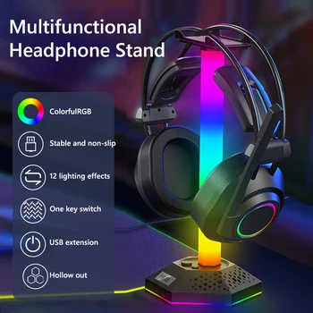 RGB Oyun Kulaklık Standı 12 İşık Modları Kulaklık Tutucu ile Çift USB2. 0 Genişleme Arayüzü 3.5 mm Ses Dokunmatik Kontrol PC için