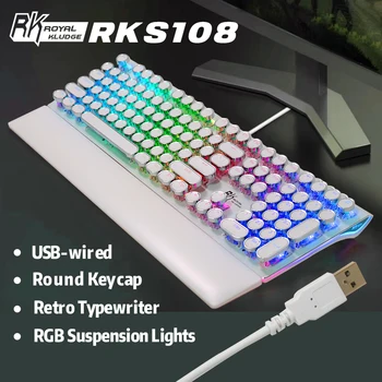RK108 / RK S108 Daktilo Mekanik Oyun Klavyesi RGB Arkadan Aydınlatmalı Katlanabilir Bilek İstirahat 108 Tuşlu Retro Yuvarlak Klavye Tuş Takımı