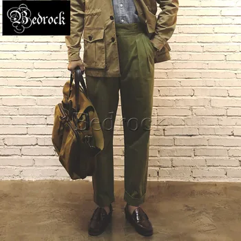RT Gurkha Pantolon erkekler için İngiliz vintage yüksek belli ordu pantolon Amekaji ince düz ordu yeşil rahat pantolon erkek tulum