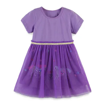 SAILEROAD 2-7 Yıl Bebek Kız Mor Unicorn Elbise Hayvanlar Prenses Kısa Kollu Elbiseler Çocuk Yaz Giyim Çocuklar için