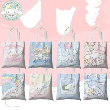 Sanrio Cinnamoroll Kawaii Çift taraflı Kanvas Çanta Anime Çevre Kore Versiyonu Öğrenci Çanta alışveriş çantası Dosya Çantası