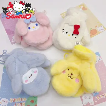 Sanrio Kuromi Hello Kitty Sıcak Karikatür Peluş Örgü Eldiven Melodi Cinnamoroll Asılı Boyun Sıcak Kalınlaşmış Öğrenci Hediye 22 CM
