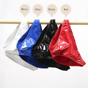Seksi Erkekler PVC Parlak U Dışbükey Kese Külot Düşük Katlı G-string Pürüzsüz Thongs Şeker Renk Mikro Tanga T-geri Eşcinsel Giyim Artı Boyutu F21