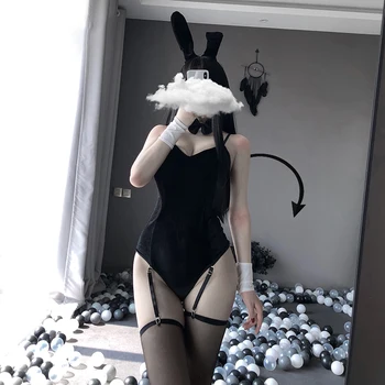 Seksi Tavşan Kız Cosplay Kostümleri Kadın Tatlı Tavşan Bodysuit Tavşan Kulaklar Tavşan Kuyruğu Roleplay Parti gece elbisesi Erotik Seti